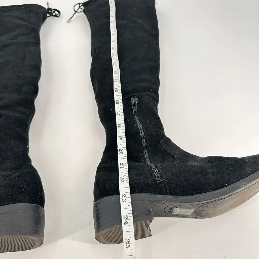 Aldo Women's Suede Flat Lace Pull On Round Toe Over The Knee Boots‎ Black Size 8